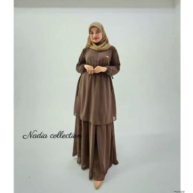Gamis Ceruty Malaysia Kerut dan Busui COKLAT TANAH Original
