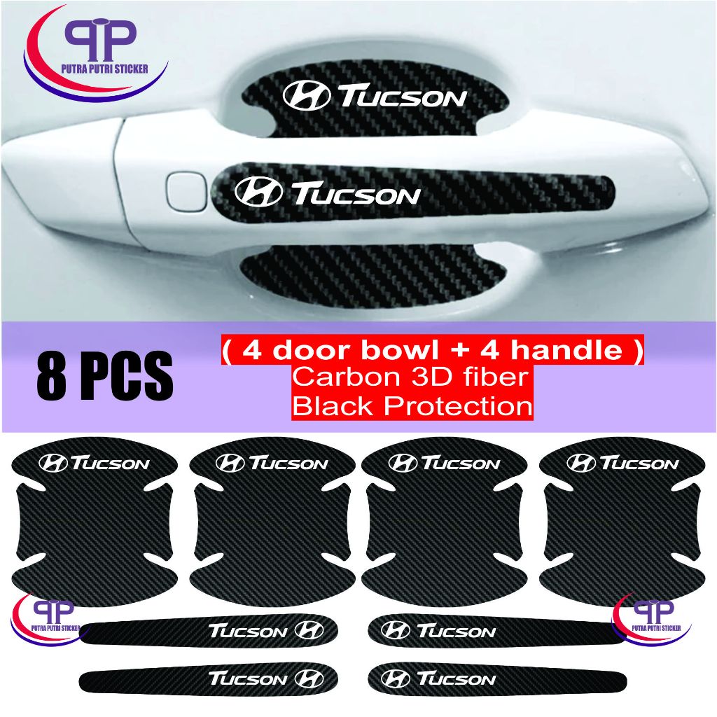 8pcs Stiker Pelindung Handle Pintu Mobil Hyundai Tucson Bahan Carbon fiber