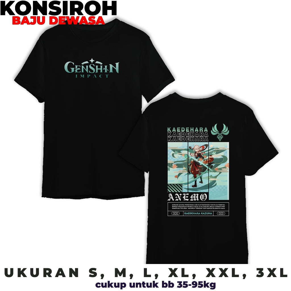 KAOS DEWASA - GENSHIN IMPACT KAEDEHARA KAZUHA - KAOS KAEDEHARA KAZUHA ANEMO - KAOS PREMIUM DEWASA - 