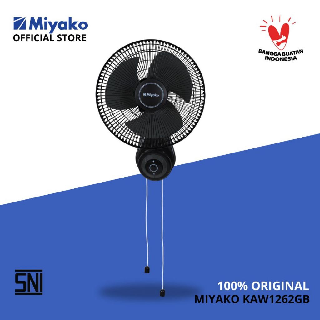 Kipas Angin Miyako KAW1262GB kipas dinding - Wall Fan Besi 12in Double Pull Switch Black