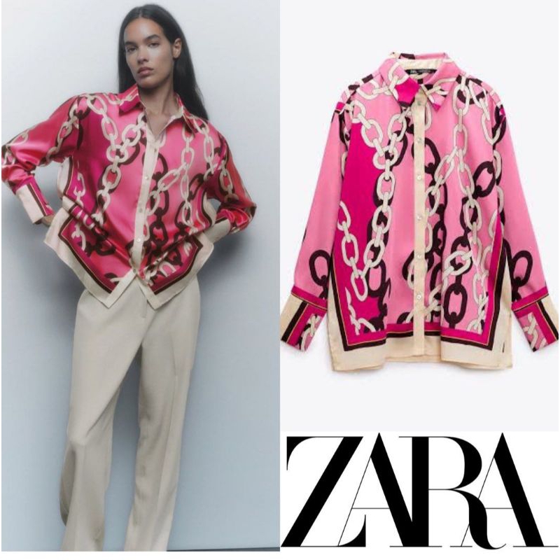 Zara original satin chain shirt preloved hanya sesekali pakai size L