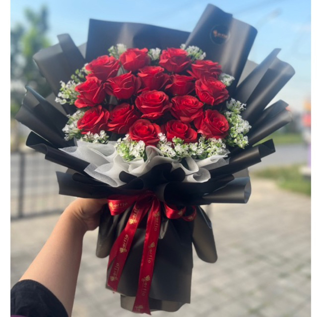 Buket bunga artificial mawar merah premium