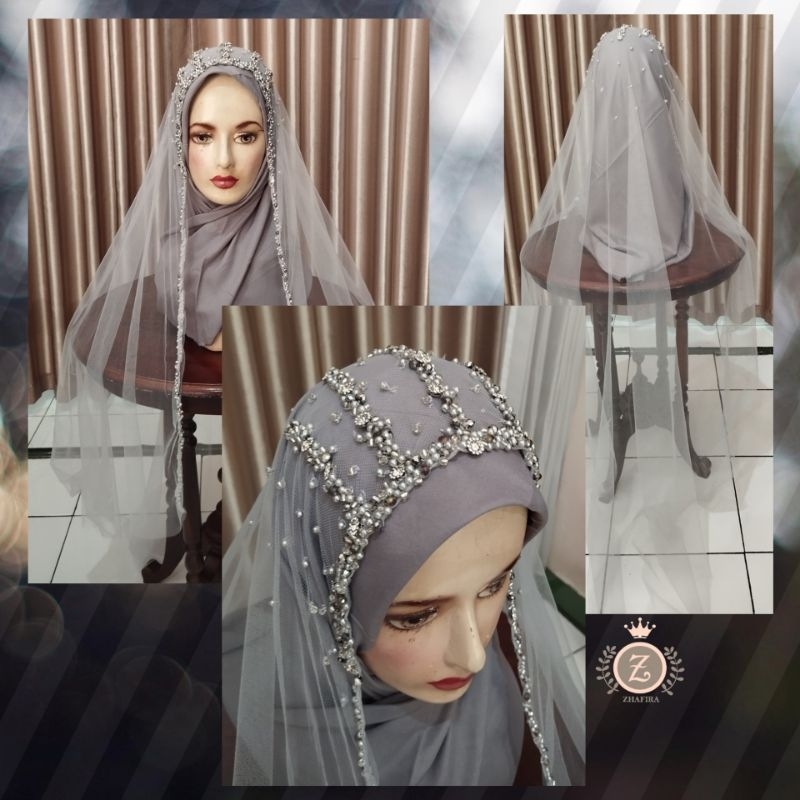 VEIL PENGANTIN / VEIL MUTIARA PREMIUM TILE BRIDAL / SLAYER PENGANTIN / KERUDUNG PENGANTIN / HIJAB PE
