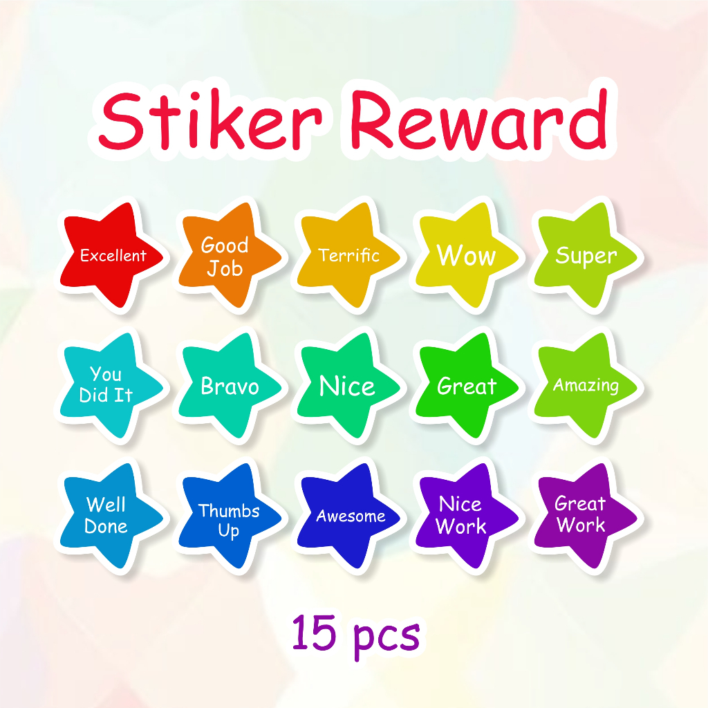 

15 Pcs Star Reward Sticker Anak / Stiker Hadiah Penghargaan Untuk Murid Bentuk Bintang