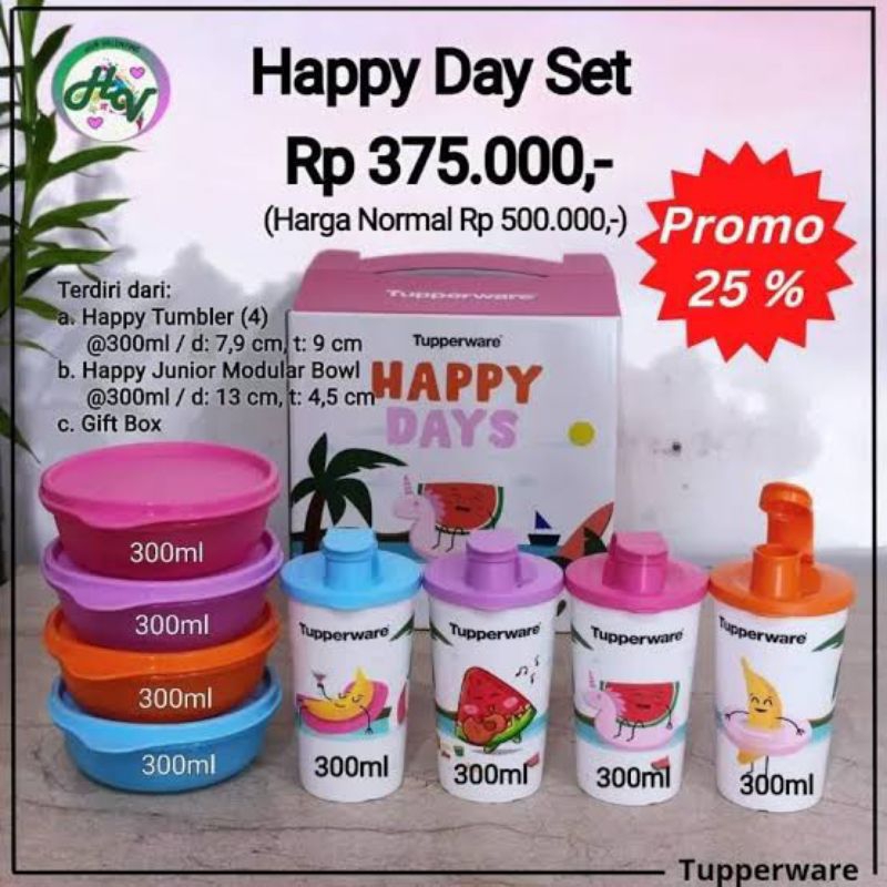 SALE  HAPPY DAY SET TUPPERWARE - TEMPAT BEKAL SET DENGAN BOTOL MINUM 300 ML