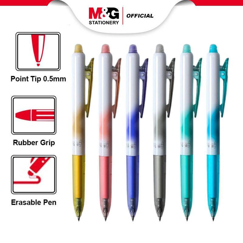 

M&G Retractable Erasable Gel Pen 0.5mm Black with soft rubber grip/Side click