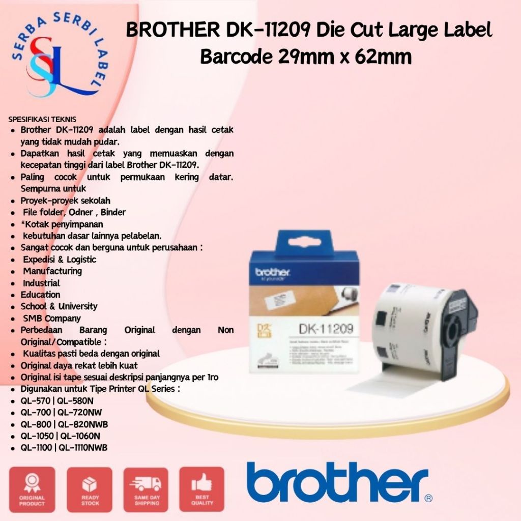 

BROTHER DK-11209 Die Cut 29mm x 62mm Small Address Label DK11209 Die Cut 29mm x 62mm