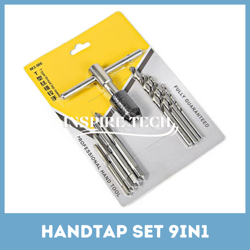 9PCS Hand Tap Set + Mata Bor Senai TIPE T ALAT UNTUK MEMBESARKAN LUBANG KERAN ULIR MESIN