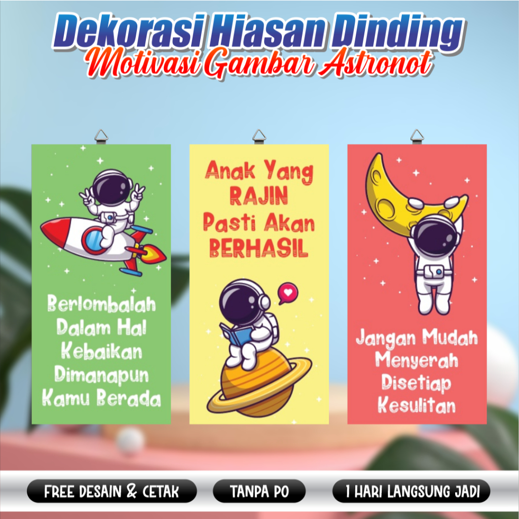 Proses Cepat - Wall Decor Dekorasi 15X28cm Hiasan Dinding Kata Motivasi Anak Gambar Astronot Untuk D