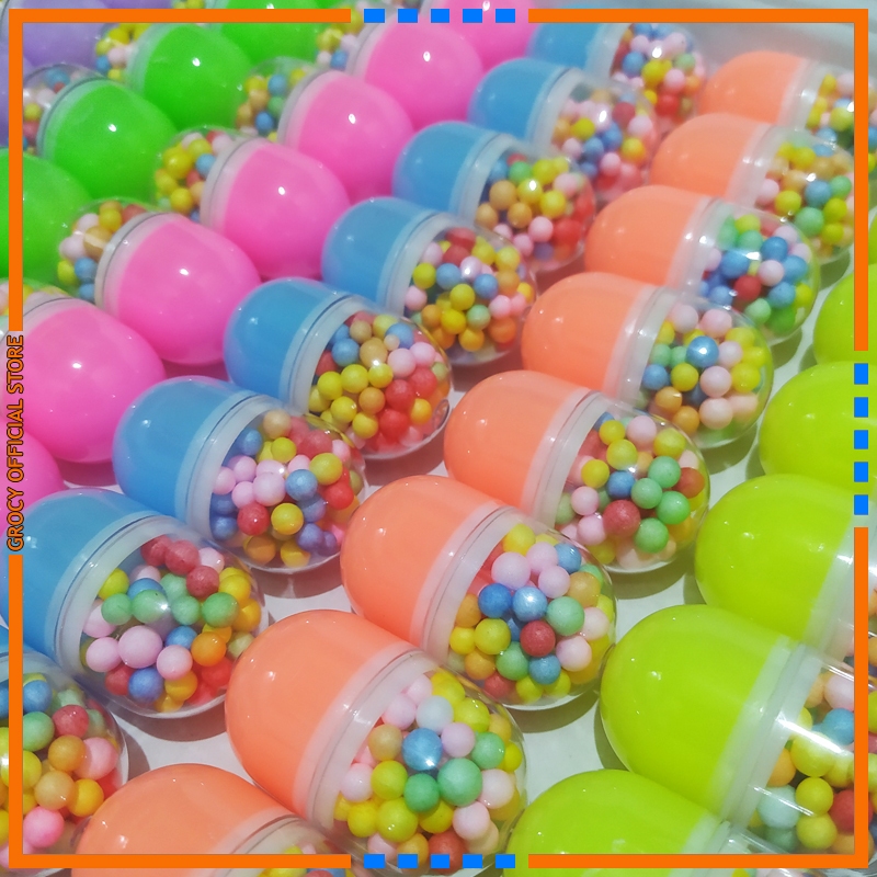 Mainan Edukasi Anak Slime Slem Kapsul Import  + Bola Boba Foam Murah Versi Warna Non Clear