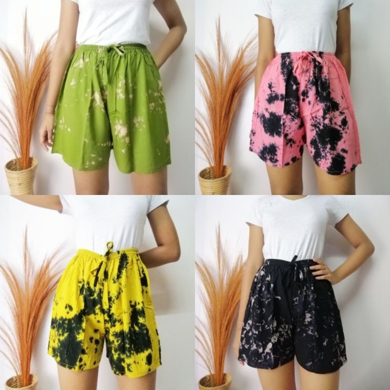 celana kolor pendek wanita dewasa 3/4 jumbo motif tie dye bahan rayon super adem
