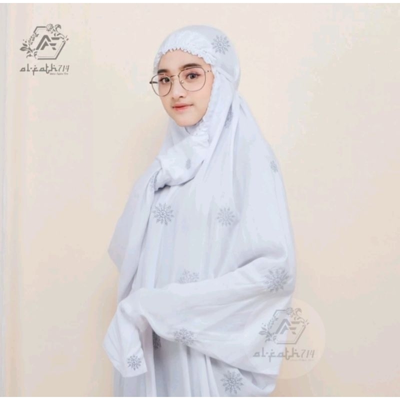 ALRAZZAQ - Mukena Terusan Bordir Kristal Putri Salju Rayon Timbul Lajuran Dewasa