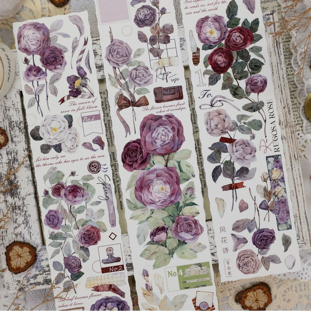 

(Kiricart) BAICANGJIA Hot Purple Flower Girl Aesthetic PET Tape DIY Journaling Scrapbook