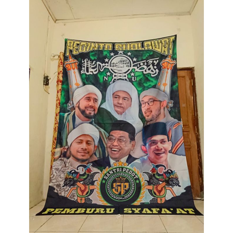 Bendera Custom Umbul Umbul Sholawat Palestina Indonesia Biru Putih Logo Sendiri