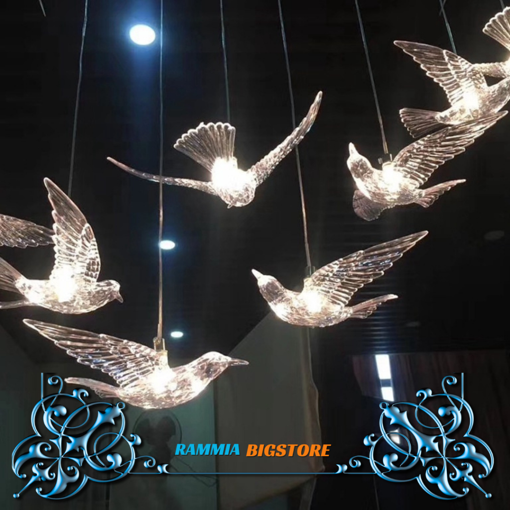 Lampu Burung Akrilik Gantung | LED Hiasan Dekorasi Langit-Langit Wedding | Lampu burung Acrylic Tend
