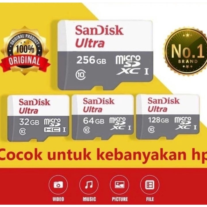 MEMORY CARD MICRO SD SANDISK 32GB 64GB 128GB 256G CLASS 1 ORI SANDISK