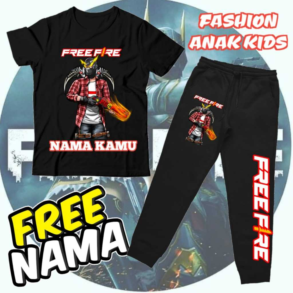 (FREE NAMA) Setelan Kaos Anak & Jogger Anak Free Fire Versi Sg Char Opm Free Fire