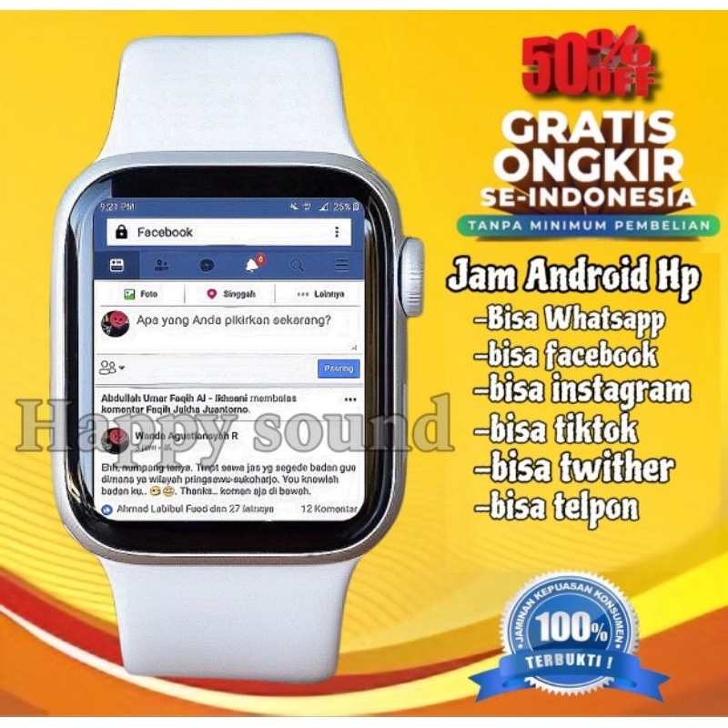 Jam Tangan Android Pintar Hp Layar Sentuh Tahan Air pria Wanita Olahraga Fitness