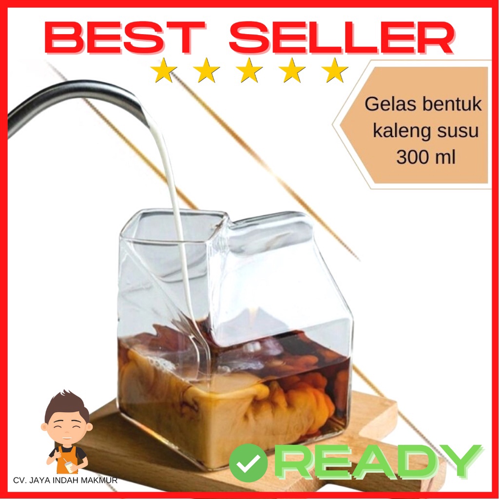 PAKET HEMAT Gelas Kaca Estetik Susu Minum Lucu Unik Gelas Bentuk Kotak Susu Milk 3ml