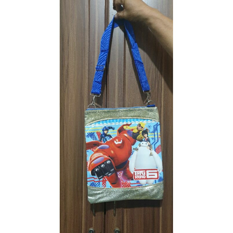 Tas Slempang Anak 2 kantong besar Big Hero 6 Baymax keren jumbo Fashion kartun