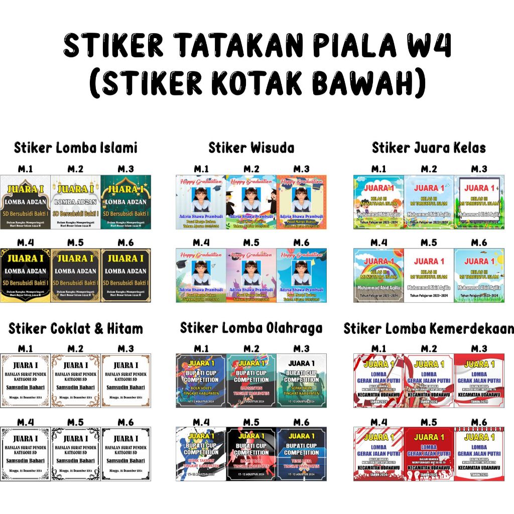 

Stiker Piala / Stiker Tatakan Piala Plastik W4 / Medali (KOTAK SAJA)