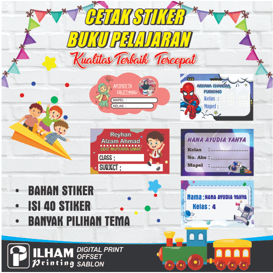 

40 PCS STIKER/LABEL BUKU PELAJARAN CUSTOM TEKS DAN FOTO/GAMBAR