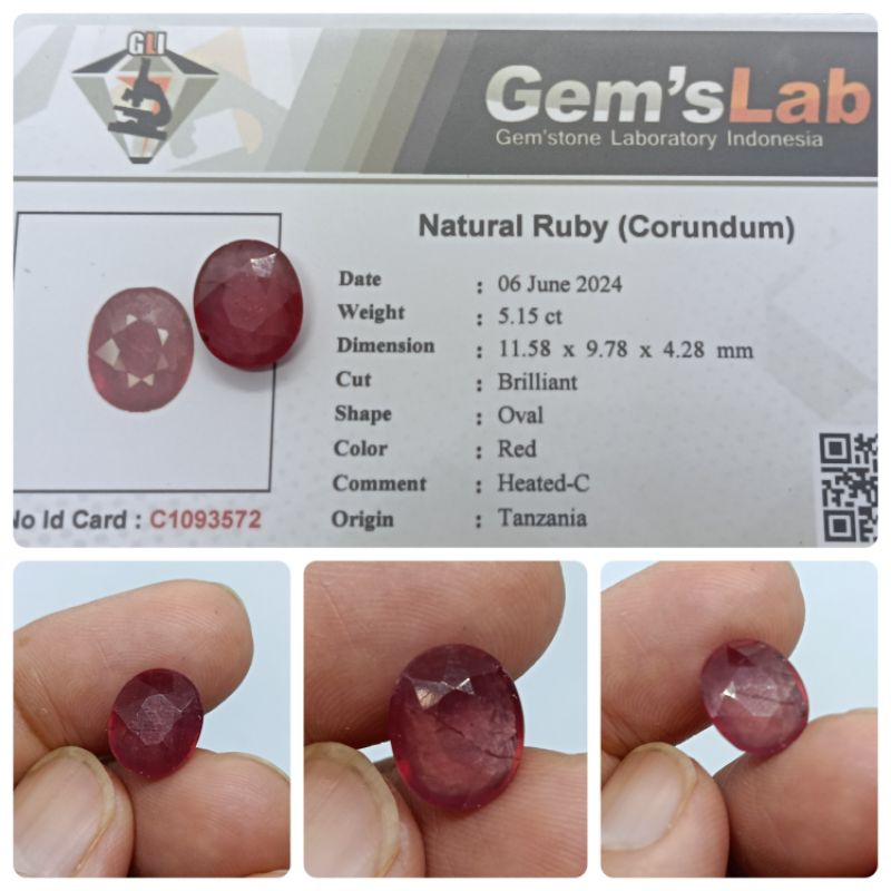 Natural Red Ruby Tanzania 5 ct good Color HC oval cut memo GLI Ruby Afrika