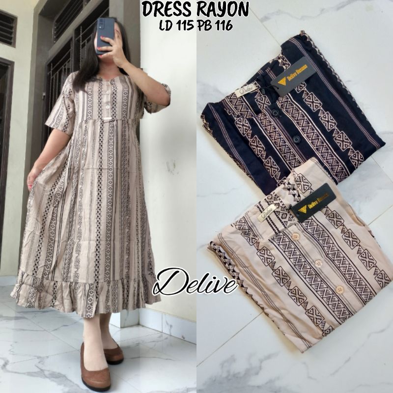 Dress Rayon motif Etnik//Dress Rayon lengan pendek//Homey dress rayon