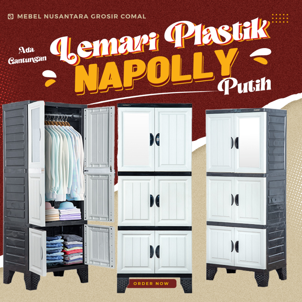 LEMARI PLASTIK NAPOLLY PUTIH HITAM| LEMARI NAPOLLY PESANTREN|