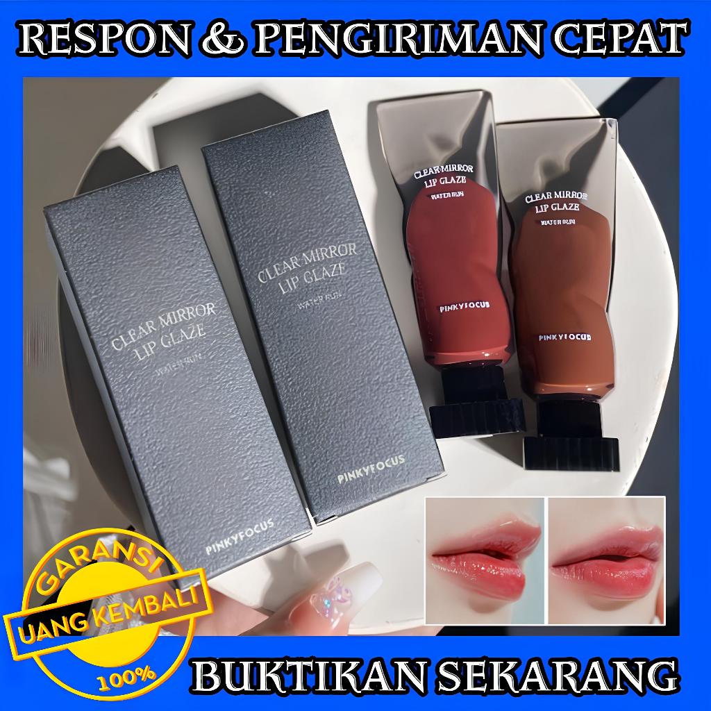 Pinkyfocus Lip Glaze Clear Miror Waterun Lipgloss Glossy Efek Miror Basah Tahan Lama Dan Anti Air