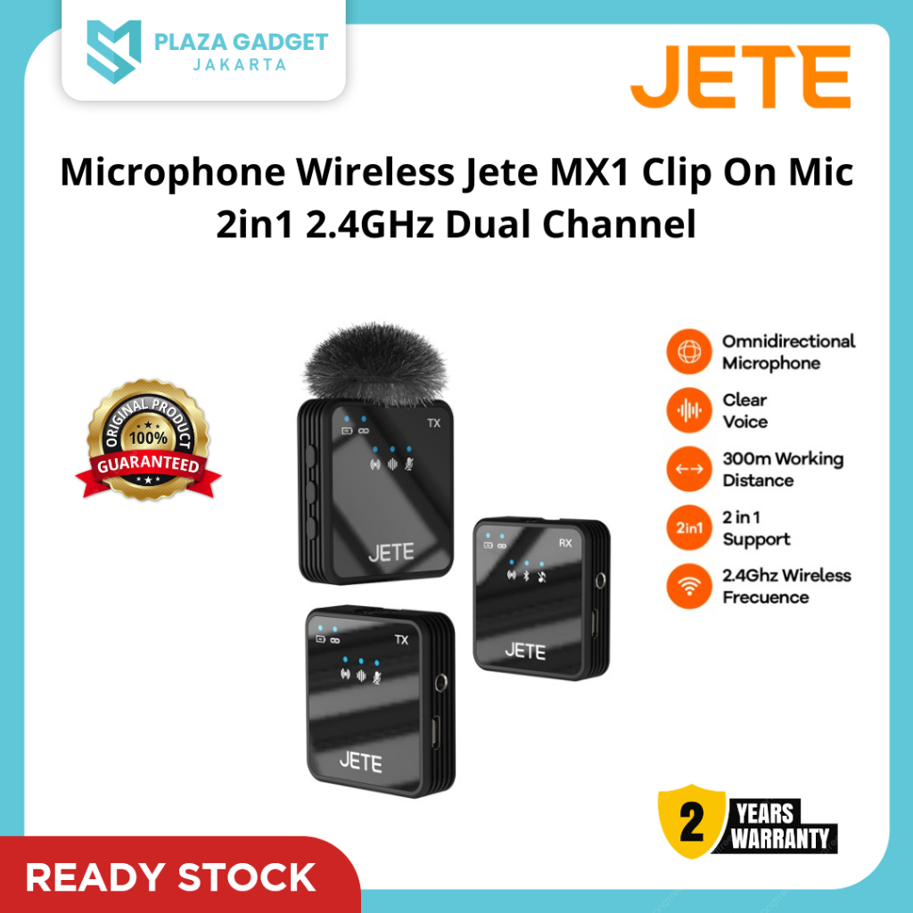 Microphone Wireless Jete MX1 Clip On Mic 2in1 2.4GHz Dual Channel Garansi Resmi 2 Tahun