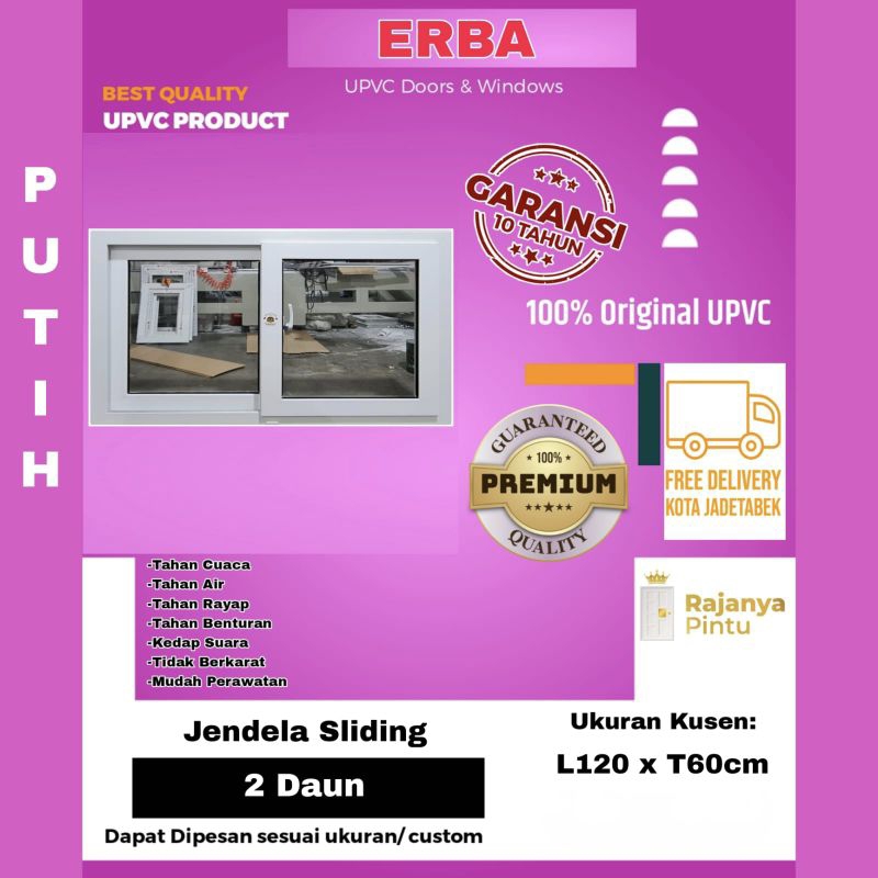 Jendela UPVC ERBA Super Premium- Bovenlight Sliding 2 daun