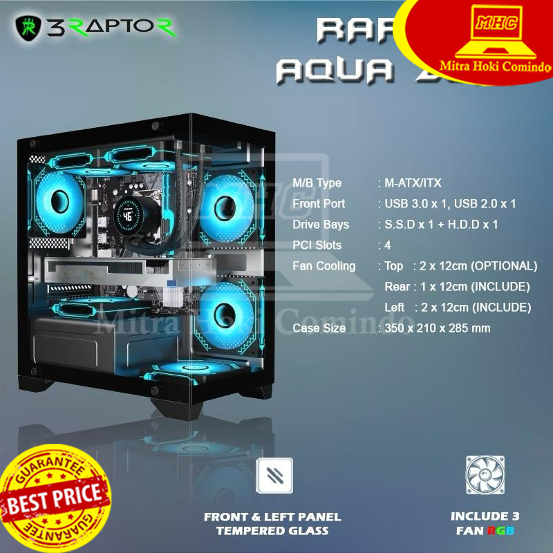 CASING PC KOMPUTER RAPTOR AQUA ZONE CASING GAMING RAPTOR AQUA ZONE INCLUDE 3 FAN