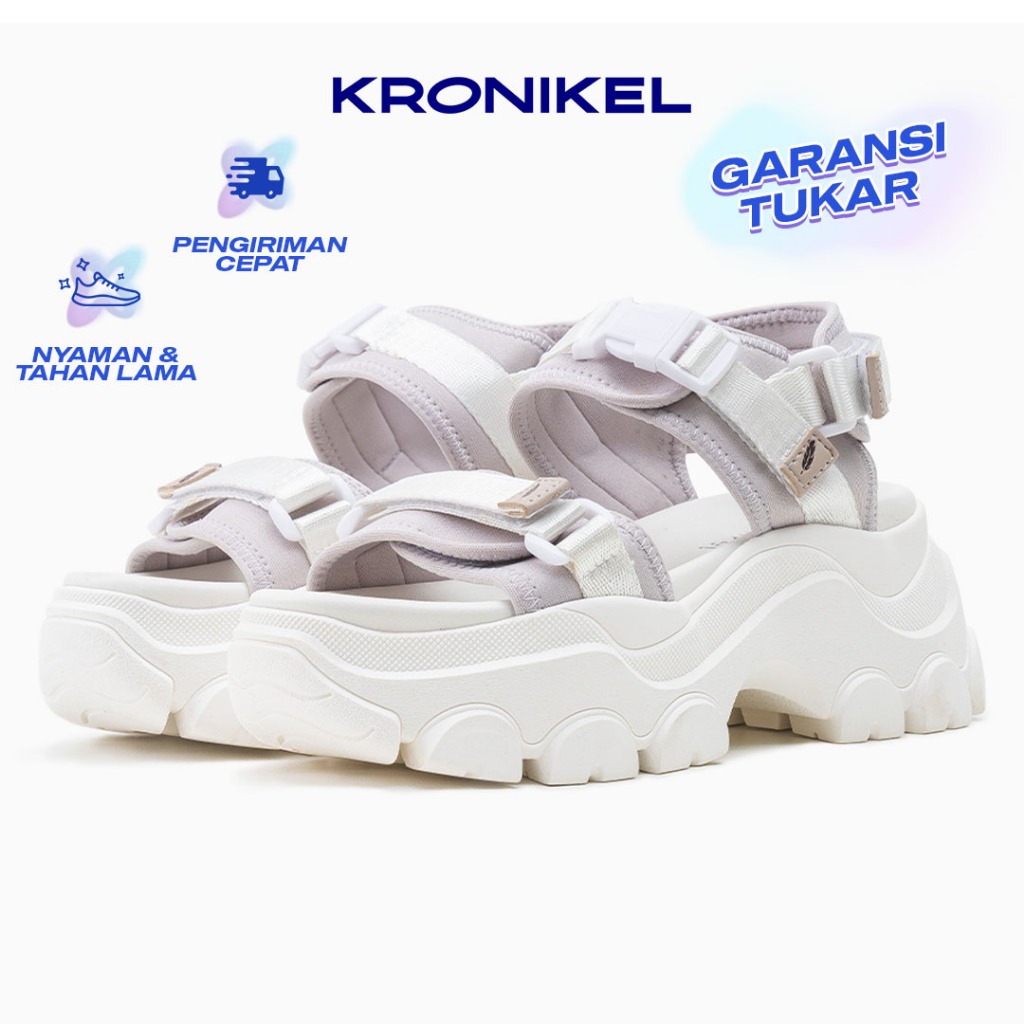 KRONIKEL Osaka Sandal Tinggi Tali Wanita Chunky Concert Sandal Putih Milk Pudding