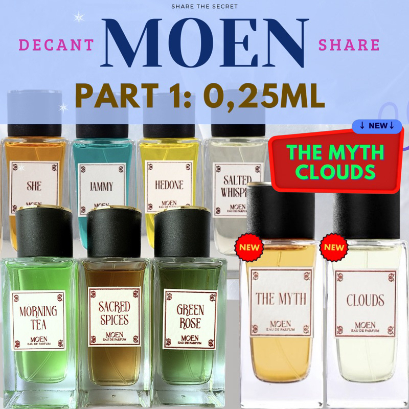 FREE GIFT DECANT SHARE MOEN 0,25ml CLOUDS THE MYTH GREEN ROSE SACRED SPICES JAMMY SHE HEDONE MORNING