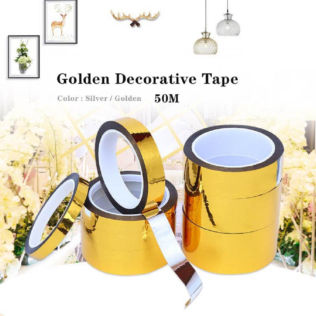 

50m Washi Tape Gold Tape Aesthetic Selotip Warna Untuk Diy Scrapbook/Dekor Party/Kantor Dekorasi