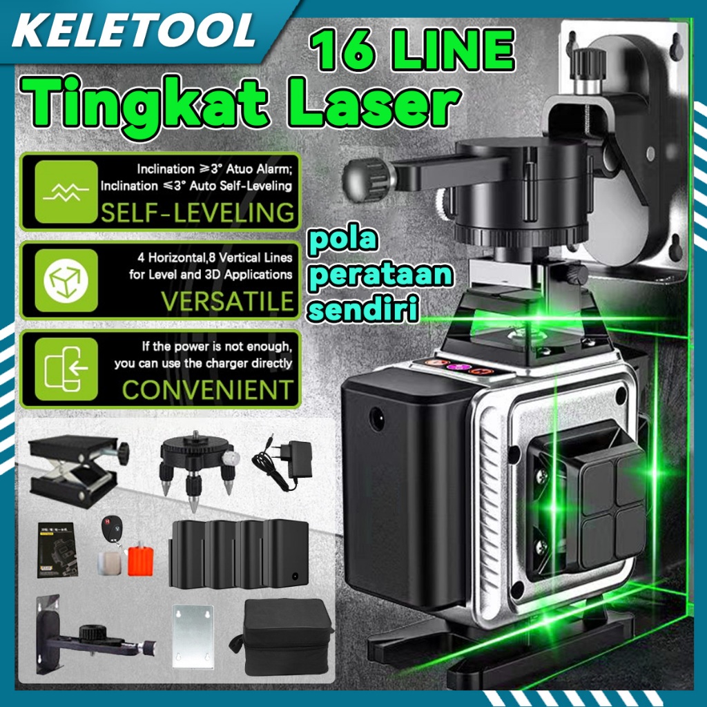 Waterpass  laser level 16 line bangunan laser tukang multifungsi meteran laser leveling keramik lase
