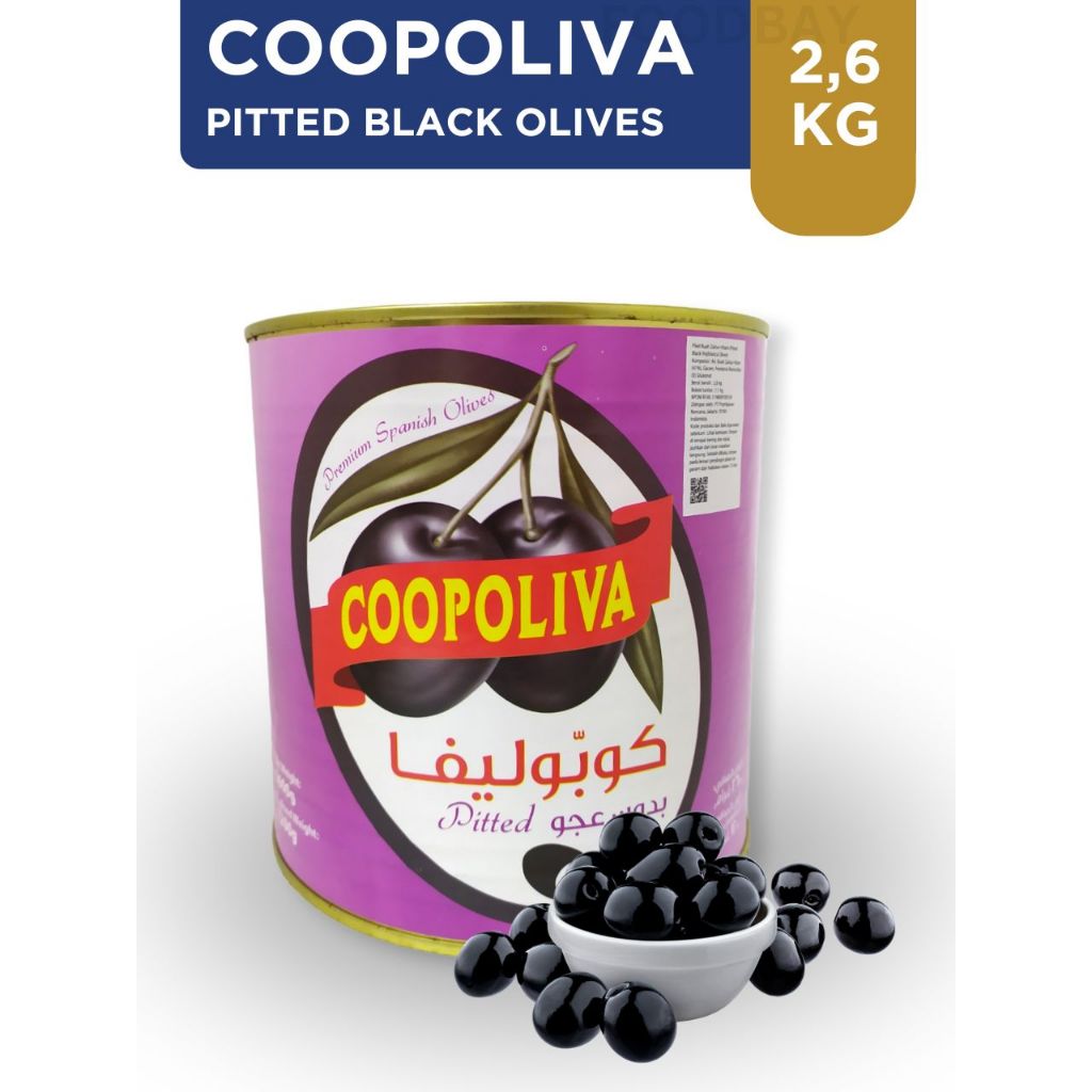 

COOPOLIVA Pitted Black Olives Buah Zaitun Olive Utuh Hitam Spain 2,6 Kg