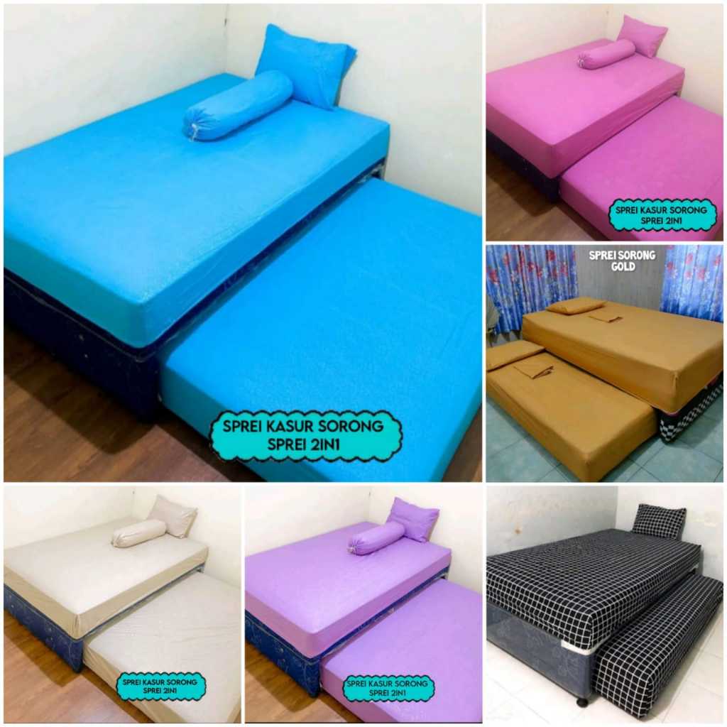 BEST PRICE Sprei Rumbai Kasur Sorong  Seprei set 2in1 Polos Embos tinggi 30cm