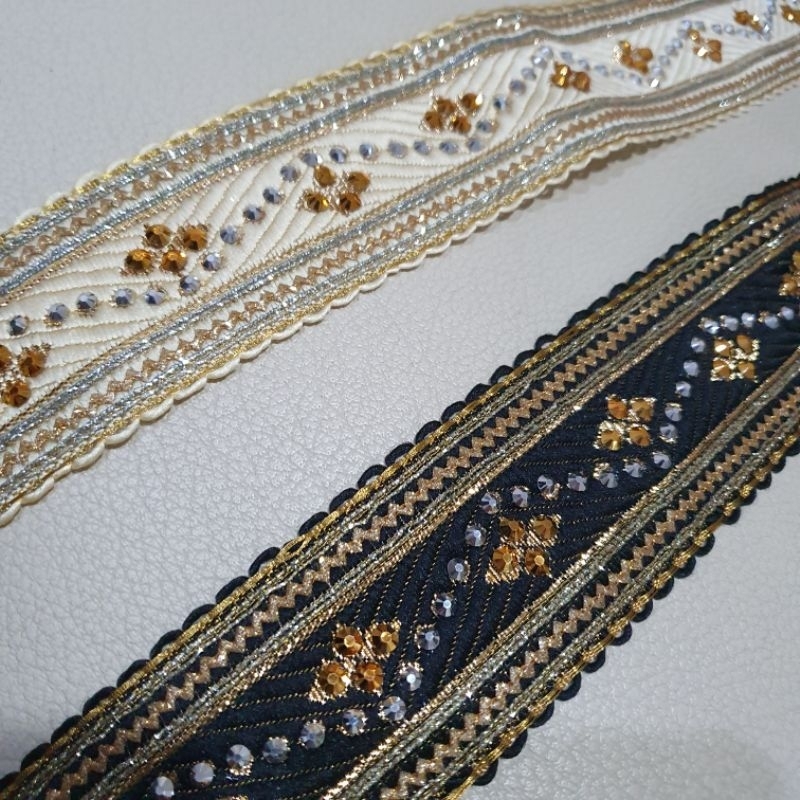 Kode 24195 - Renda India Bordir Emas Full Manik Mote ( 9 Meter )
