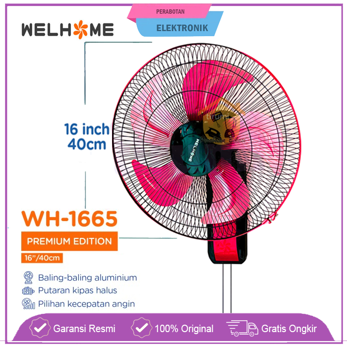 Kipas Angin Dinding WELHOME WH-1665 KIPAS TEMBOK / WALLFAN / KIPAS DINGDING / WALL FAN / KIPAS MURAH