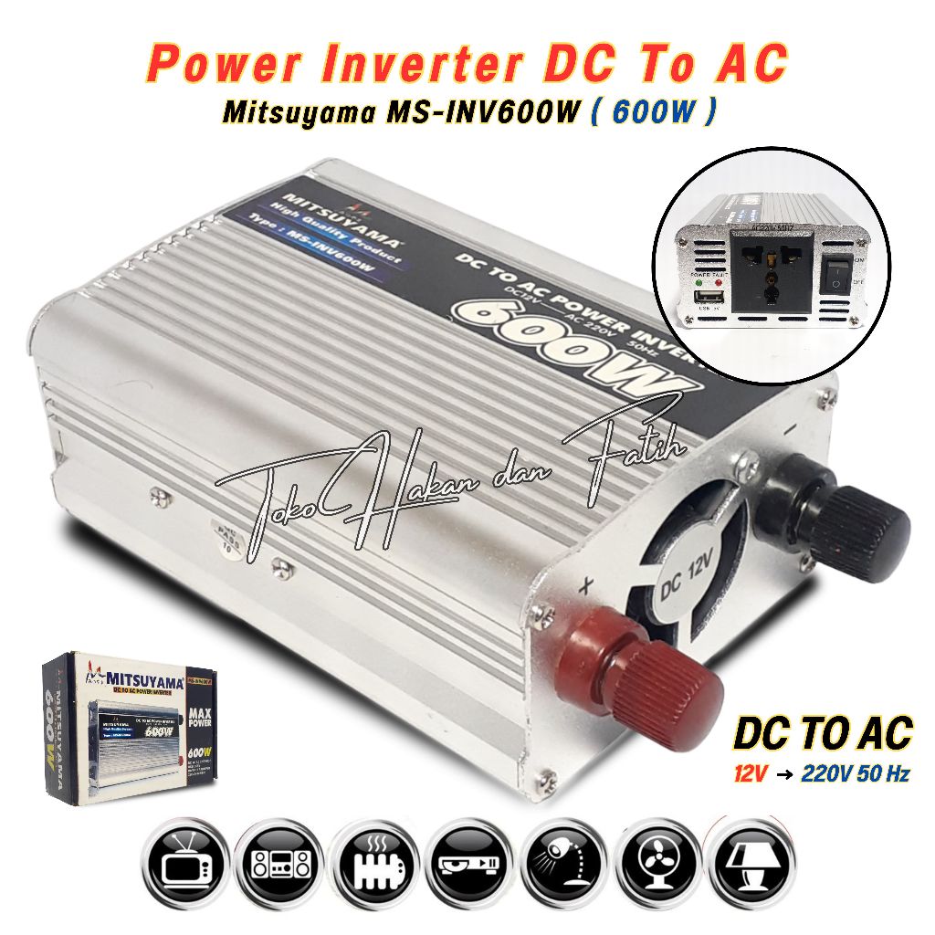 Power Inverter 600 Watt Mitsuyama MS-INV600W DC to AC With USB 5 V / Inverter DC ke AC 600W Inverter