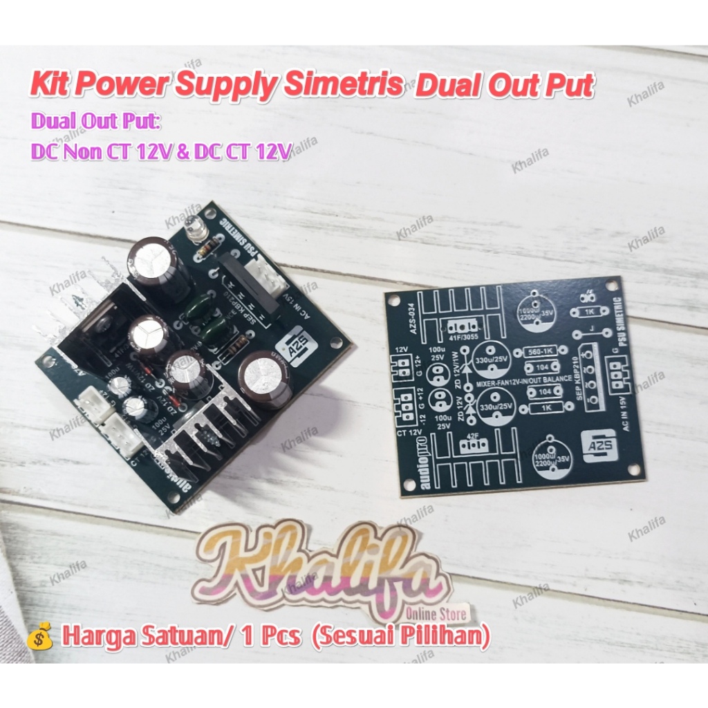 PCB Kit PSU Power Supply Simetris Dual Output DC 12V Non CT dan DC 12V Regulator Regulated Trafo Tra