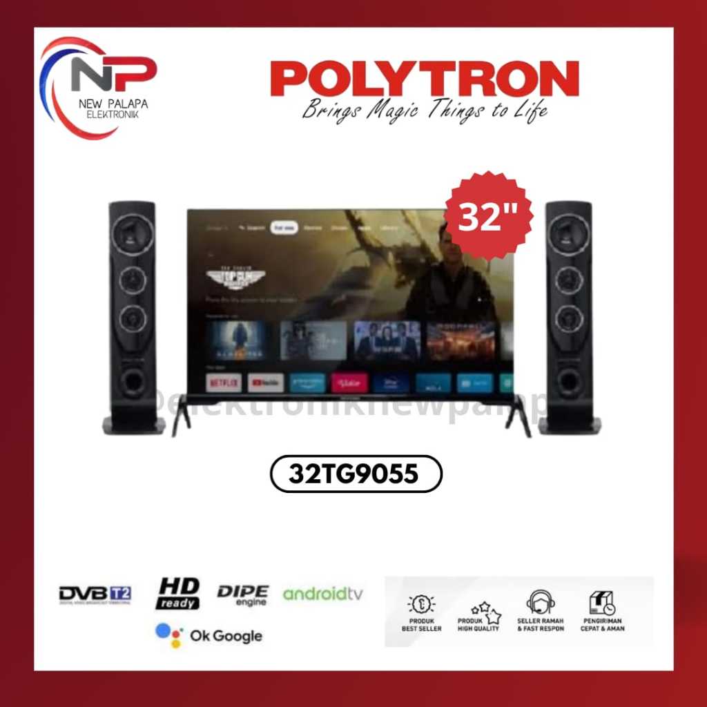 LED Google TV Polytron 32inch+Speaker Tower 32TG9055 / 32TG5055 TV Polytron 32inch YouTube+Speaker T