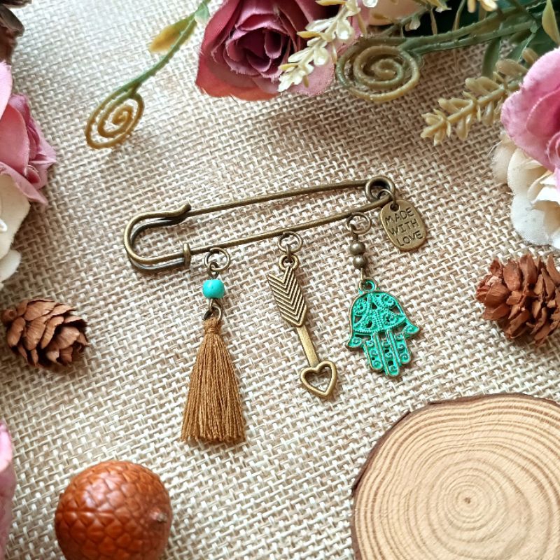 Kilt Pin Bros Peniti Besar Juntai Vintage Bohemian Boho Tassel
