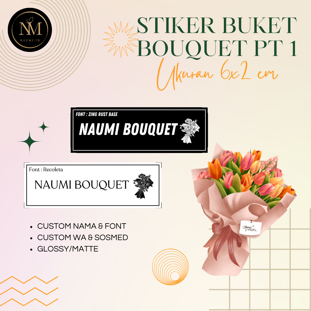 

[ BOUQUET, Part 1 ] STIKER BUKET/STICKER BOUQUET/LABEL BUKET/STIKER LABEL BUKET MURAH Ukuran 6x2 CM