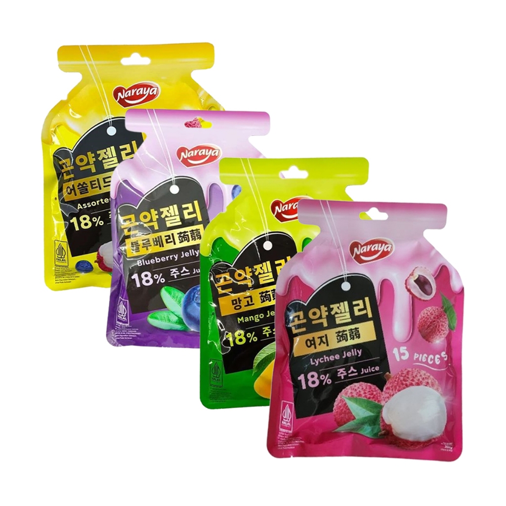 

NARAYA Konjac Jelly Konnyaku Mangga Leci Blueberry Assorted 300g Halal Agar Jeli Konjak Jely Konyaku