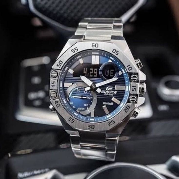 KODE Q64N Jam Tangan  Arloji Casio Edifice ECB1 Bluesil Fullset Box Original