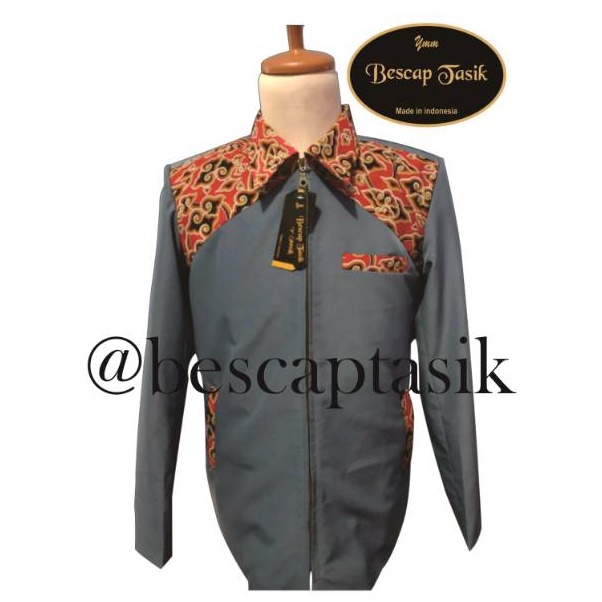 KODE N88K Jasket Kombinasi Batik Mega Mendung Motif Sayap Abu SMA