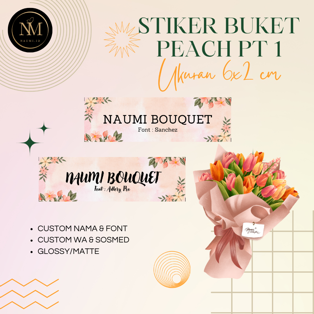 

[ PEACH SERIES, Part 1 ] STIKER BUKET/STICKER BOUQUET/STIKER LABEL BUKET MURAH Ukuran 6x2 CM